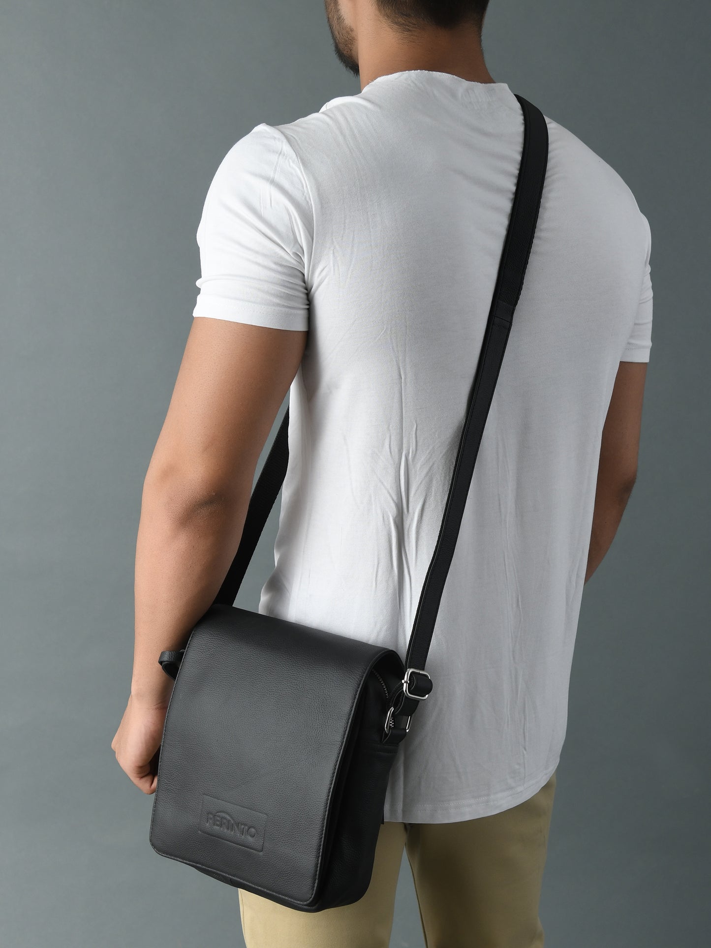 Perinto Leather Messenger Bag PUSB-6001 Black