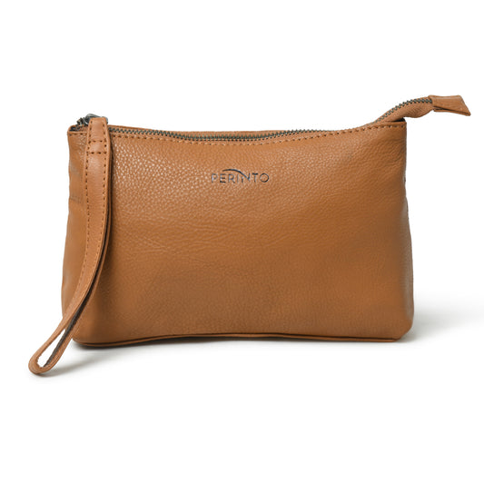 Perinto Leather vanity pouch unisex PUVP-4001 Tan