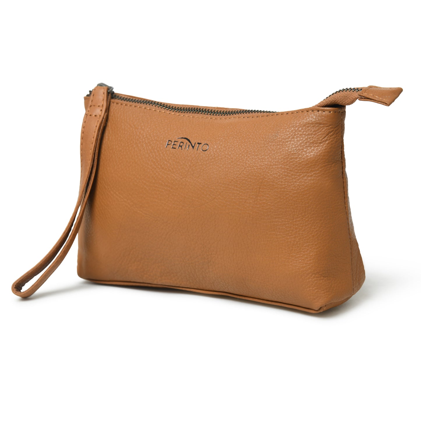 Perinto Leather vanity pouch unisex PUVP-4001 Tan