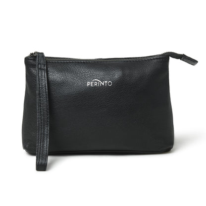 Perinto Leather vanity pouch unisex PUVP-4001 Black